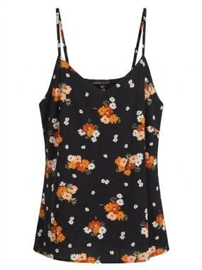 Capsule Black Orange Floral V-Neck Cami Top Plus Size US 18 Adjustable Straps